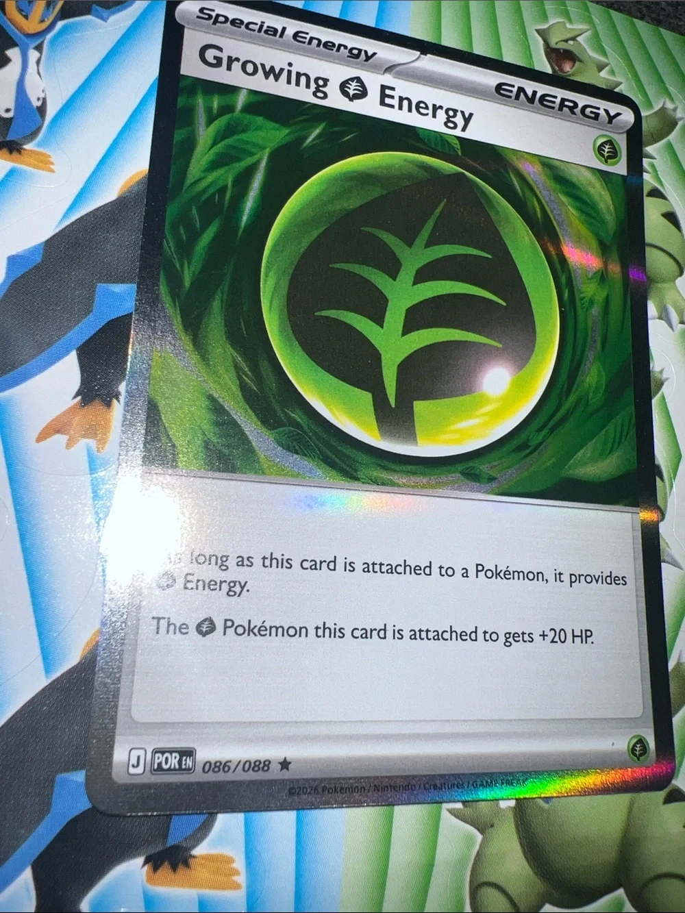 Pokemon Growing Energy Holo — Green & Black Artwork